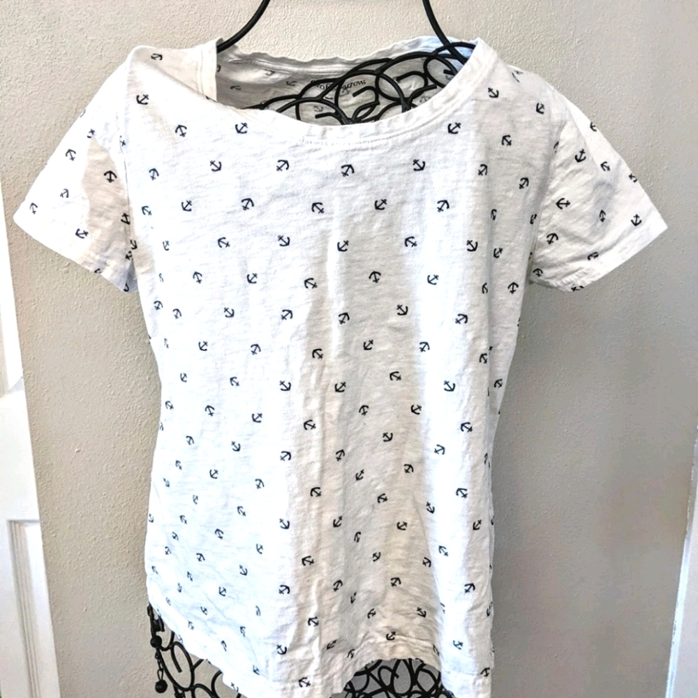 Croft & Barrow White T-Shirt Nautical Anchors Sz S